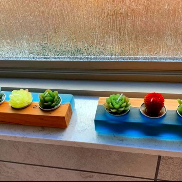 Wood Resin/Epoxy Tea Lights Candle Holder 3 Slot - Picture 2 of 11